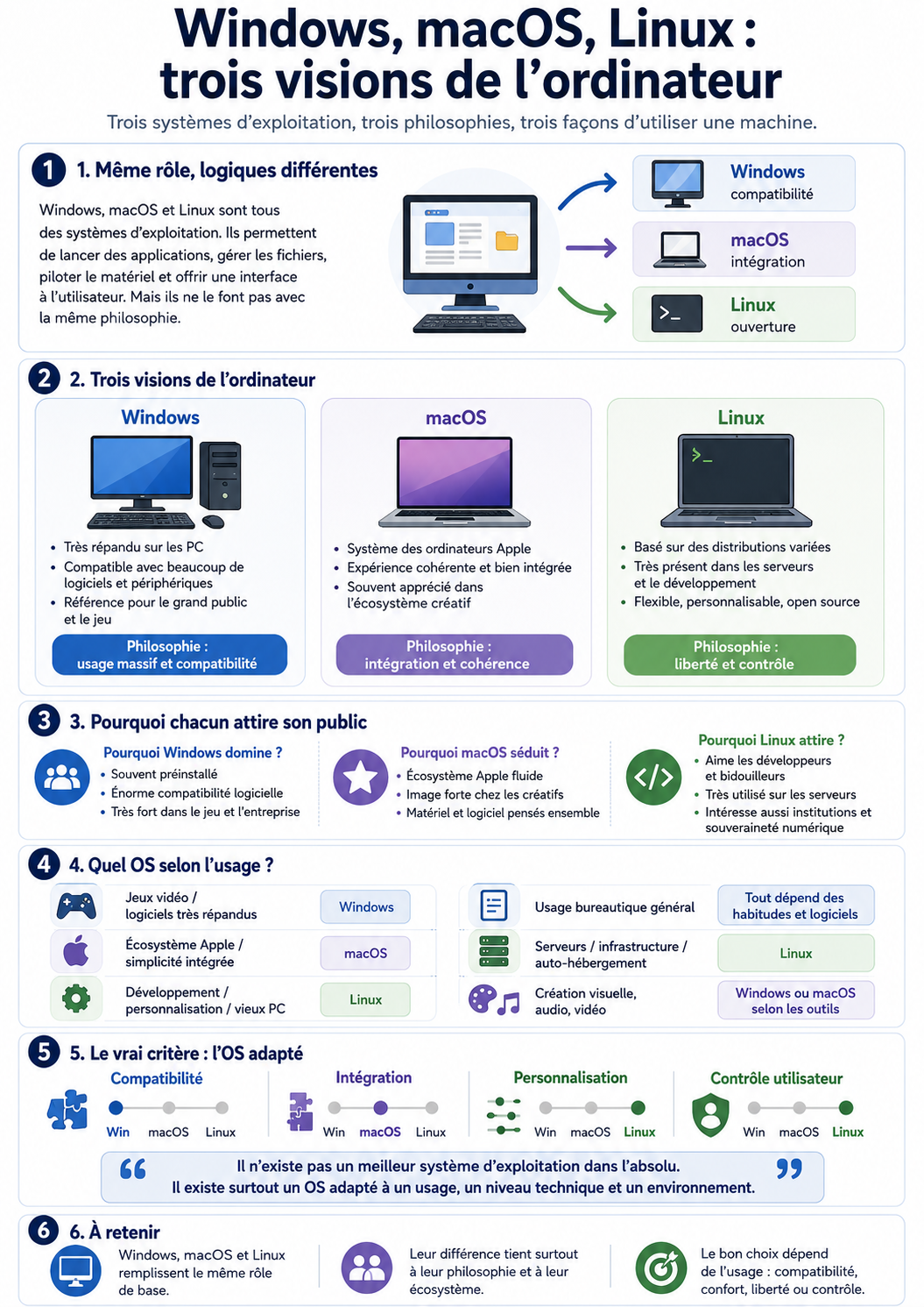 Illustration de Windows, macOS, Linux : trois visions de l’ordinateur