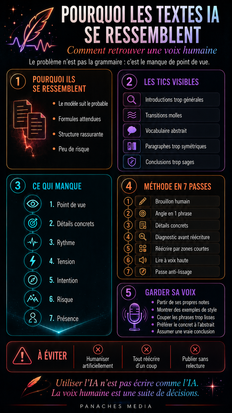 Illustration de Pourquoi les textes écrits par IA se ressemblent  et comment retrouver une voix humaine