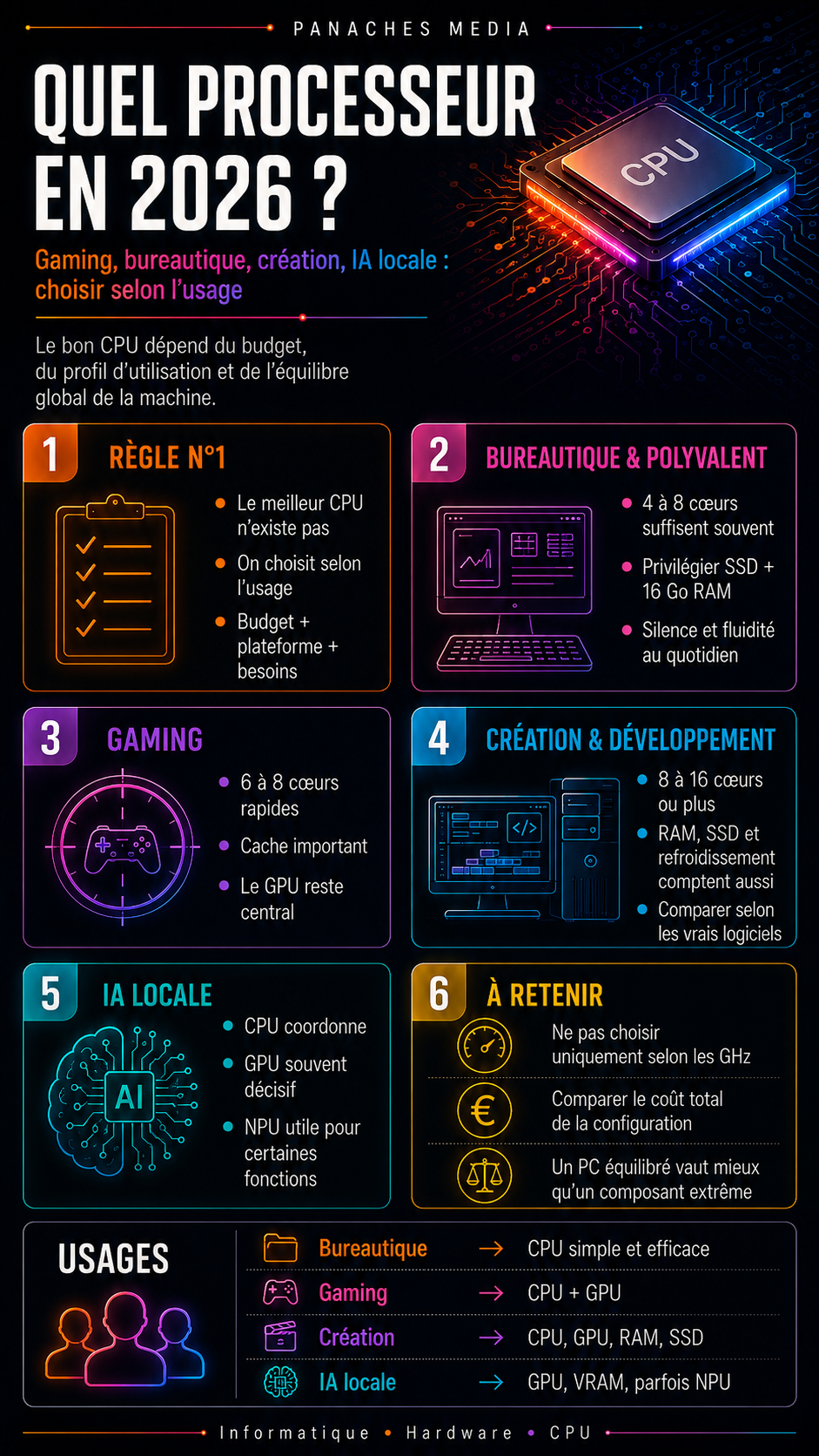 Illustration de Quel processeur choisir en 2026 ? Gaming, bureautique, création, IA locale