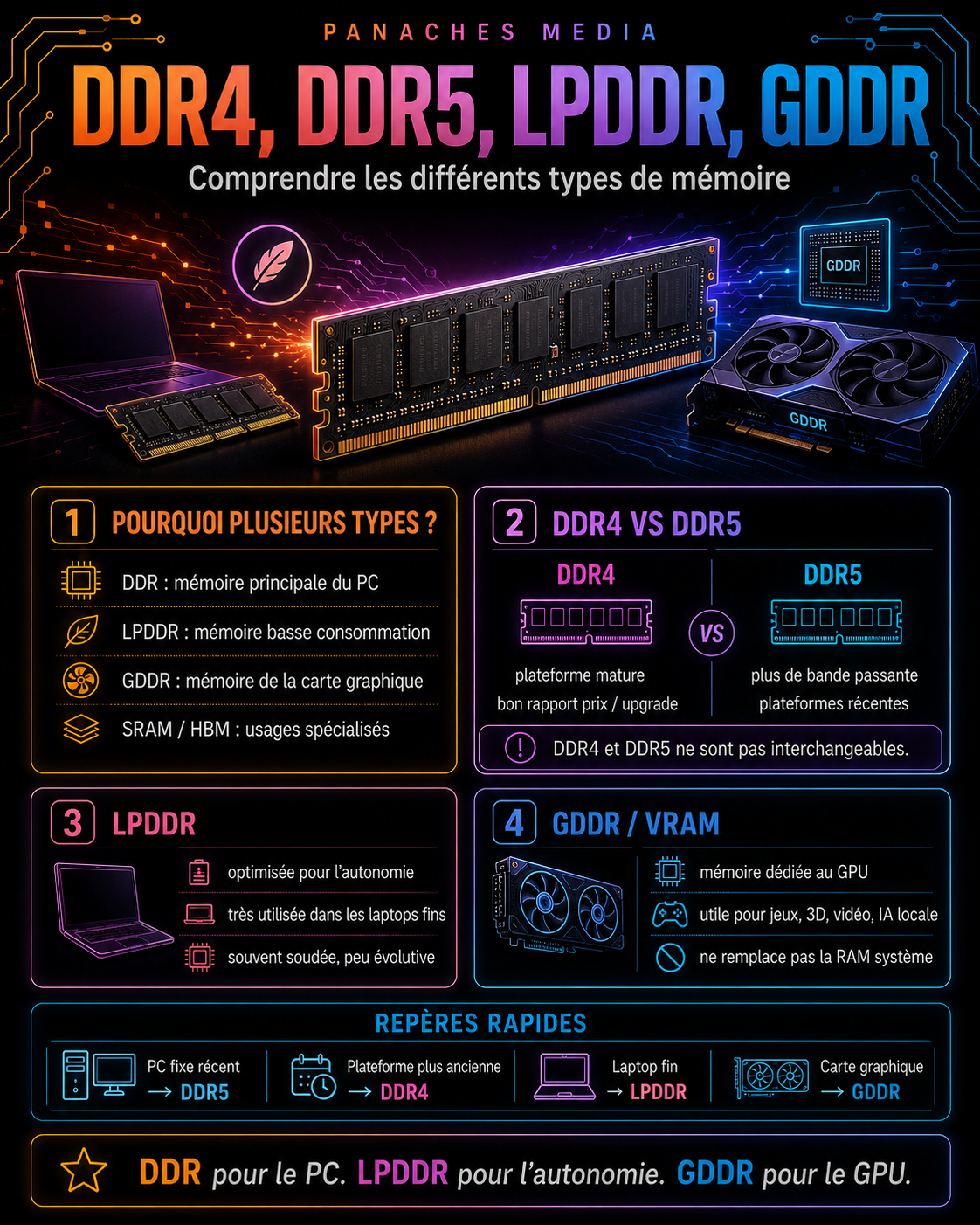 Illustration de DDR4, DDR5, LPDDR, GDDR : comprendre les différents types de mémoire