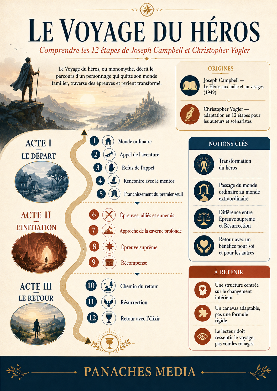 Illustration de Le Voyage du héros : comprendre les 12 étapes de Joseph Campbell et Christopher Vogler