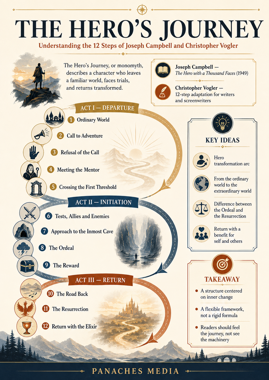 Ilustración de El viaje del héroe: comprender las 12 etapas de Joseph Campbell y Christopher Vogler