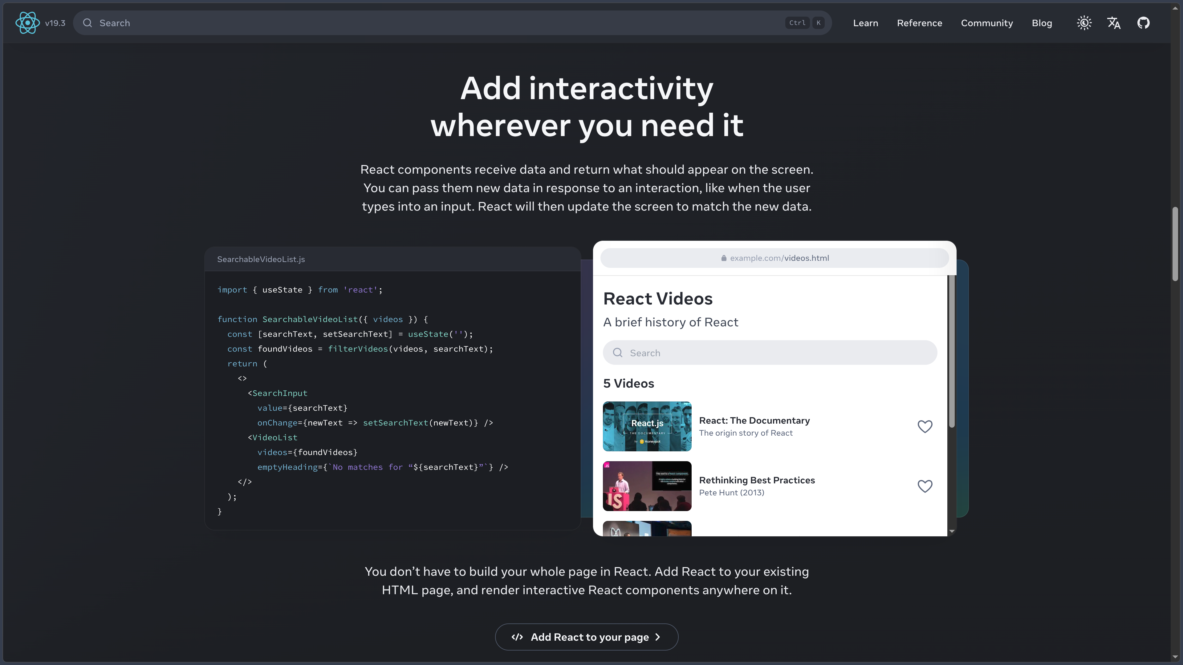 React screenshot