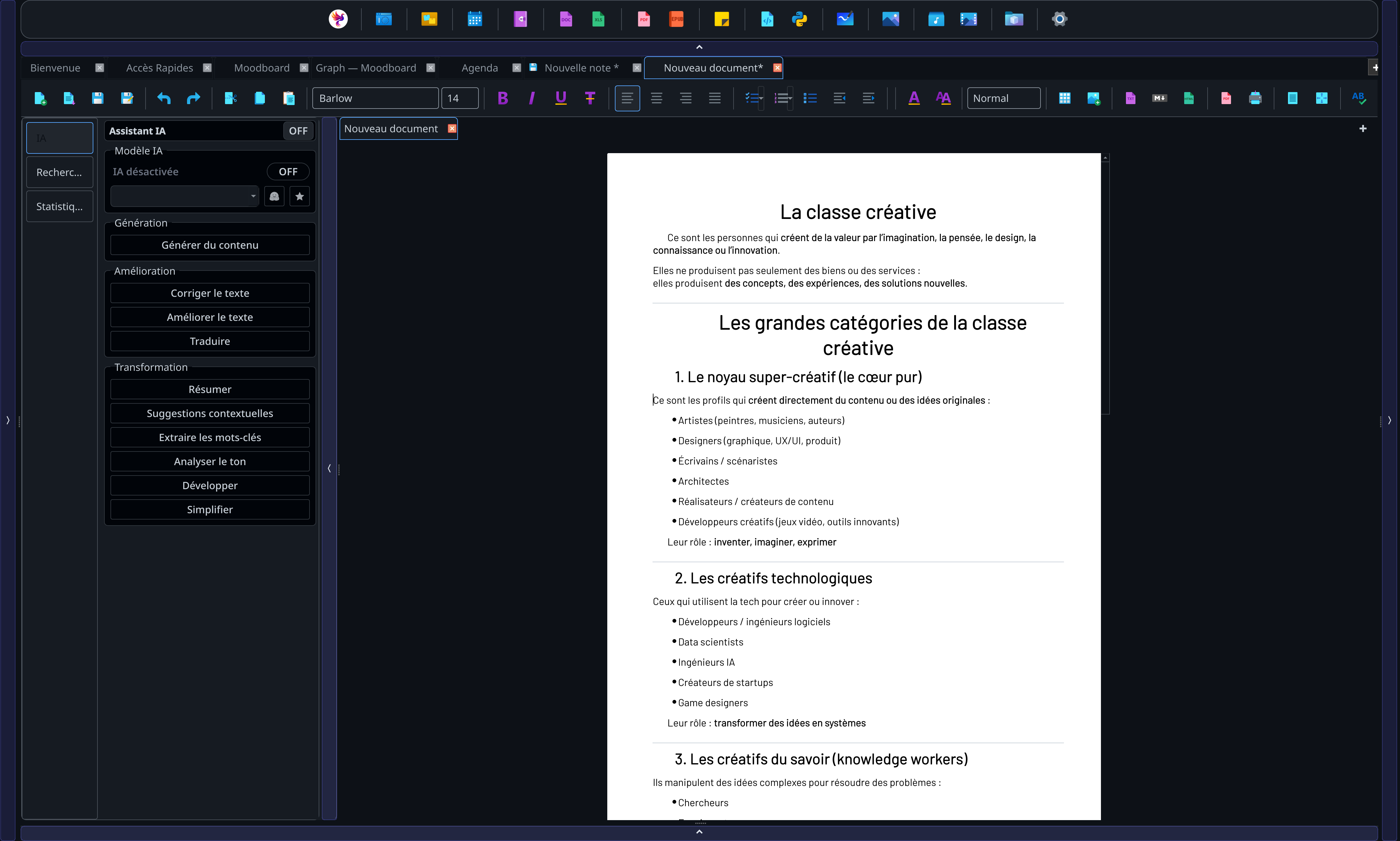 Captura del módulo Documento de PANACHES con procesador de texto, formato y herramientas de redacción.