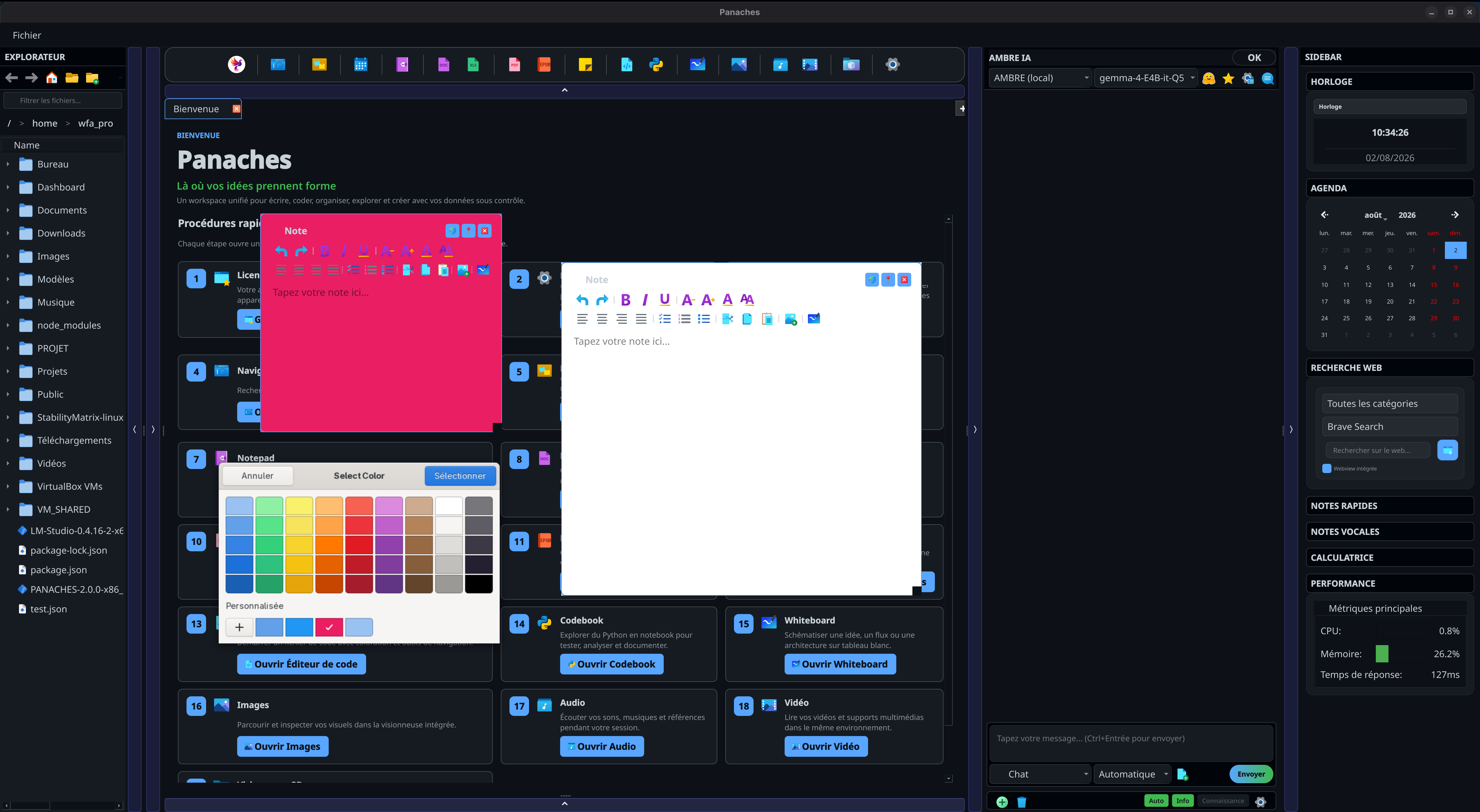 Capture des notes autocollantes PANACHES avec notes colorées, liste TODO et bouton d’envoi vers le Whiteboard.