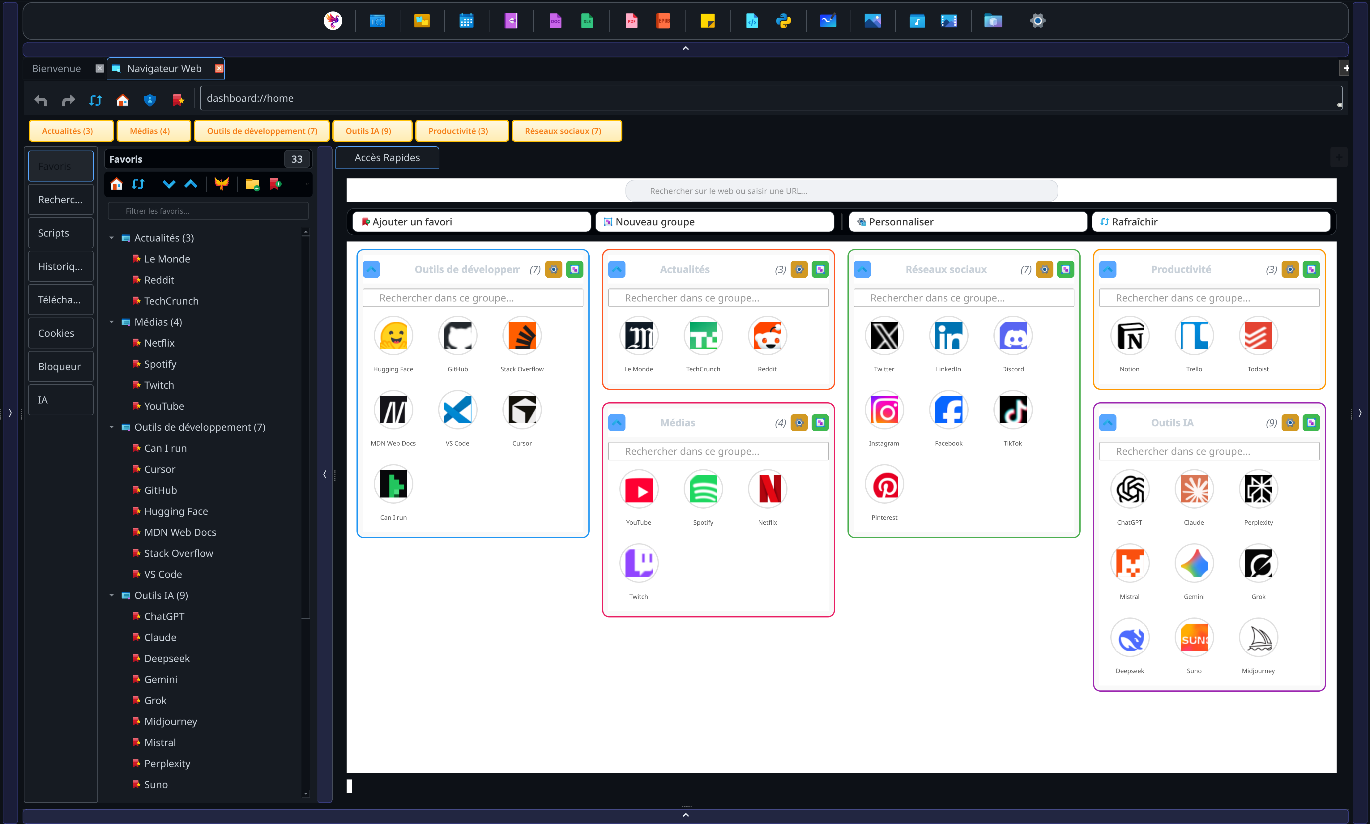 Capture du navigateur web PANACHES avec onglets, barre d’adresse et outils de veille.